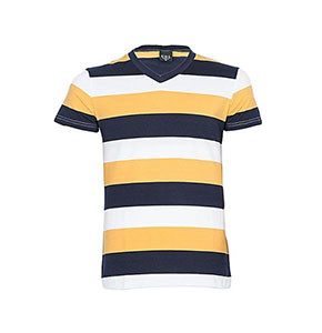 Men's Yellow, Black, White Stripped V-Neck T-shirt