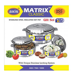 3 Piece Stainless Steel Hot Pot Casserole Gift Set (5000 ml -7500 ml - 10000 ml)
